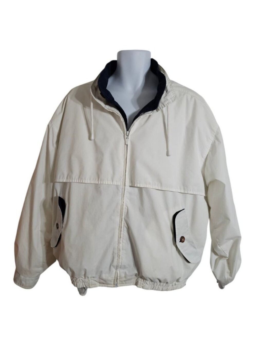 London Fog Mens XL Long Limited Edition Jacket White Navy Gorpcore Archival Rare - Picture 2 of 9